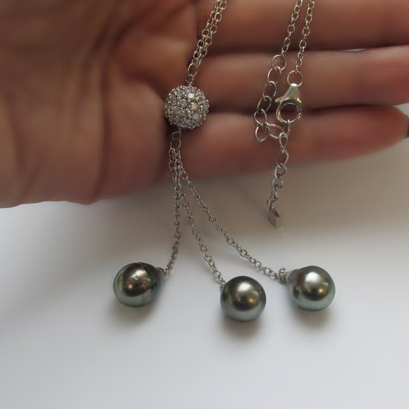 Baroque Tahitian Cultured Pearls Necklace with CZ - Picture 4 of 7